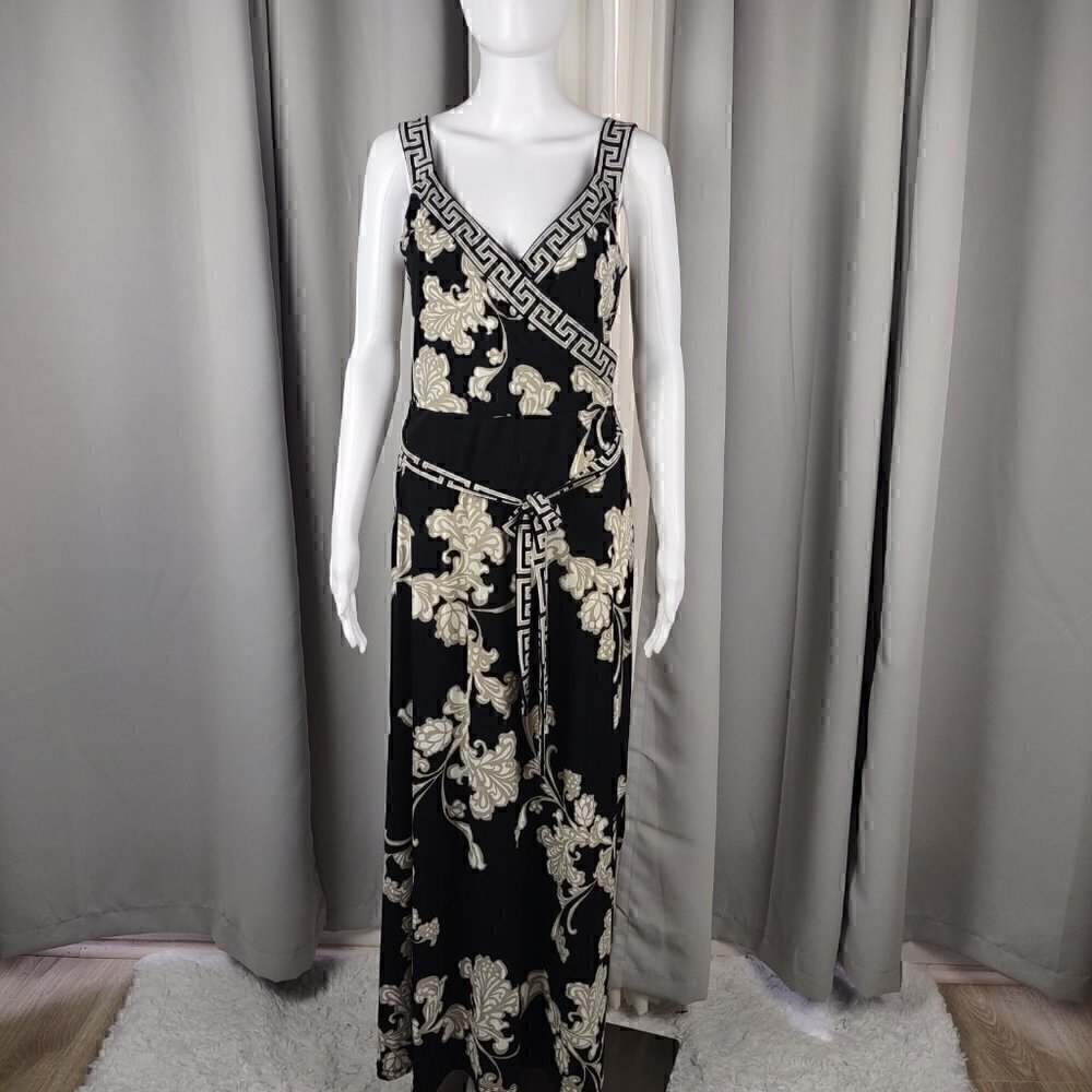 APT. 9 Floral Paisley, Black Tan Grecian Women's Belted Maxi Dress Size Small - Picture 1 of 11